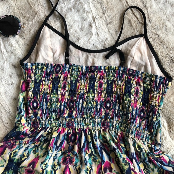 MULTI COLORED SHIRRED PATTERNED CAMI ROMPER - Picture 4 of 4